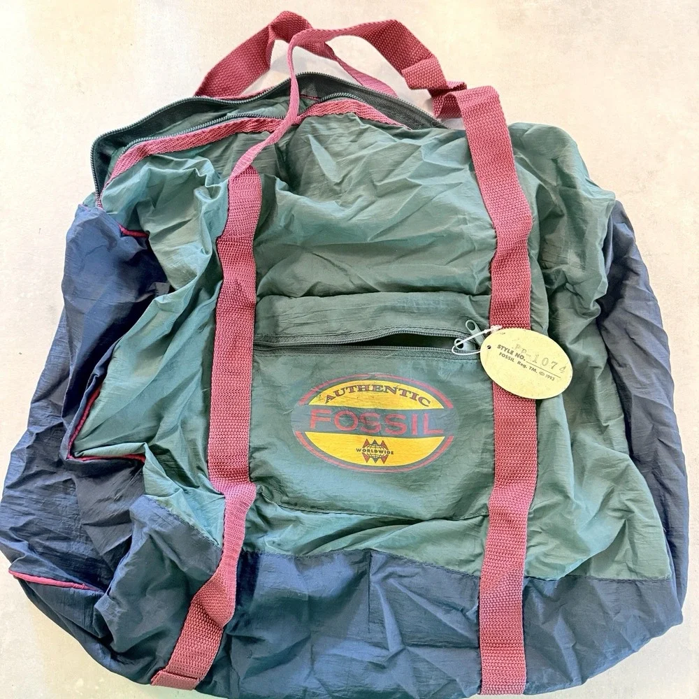 Vintage Fossil Packable Duffel Bag 90s Y2K Carry On Camping Nylon Tote Gorpcore